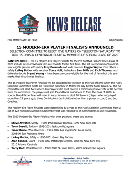 15 Modern-Era Player Finalists Announced