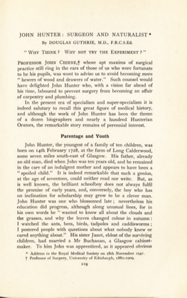 JOHN HUNTER: SURGEON and NATURALIST* by DOUGLAS GUTHRIE, M.D., F.R.C.S.Ed