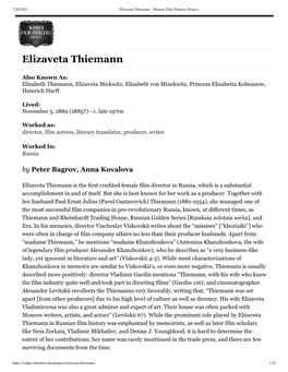 Elizaveta Thiemann – Women Film Pioneers Project