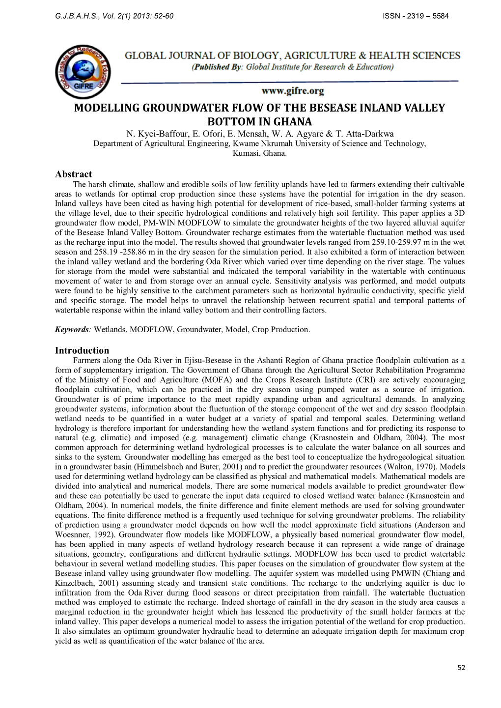 Modelling Groundwater Flow of the Besease Inland Valley Bottom in Ghana N