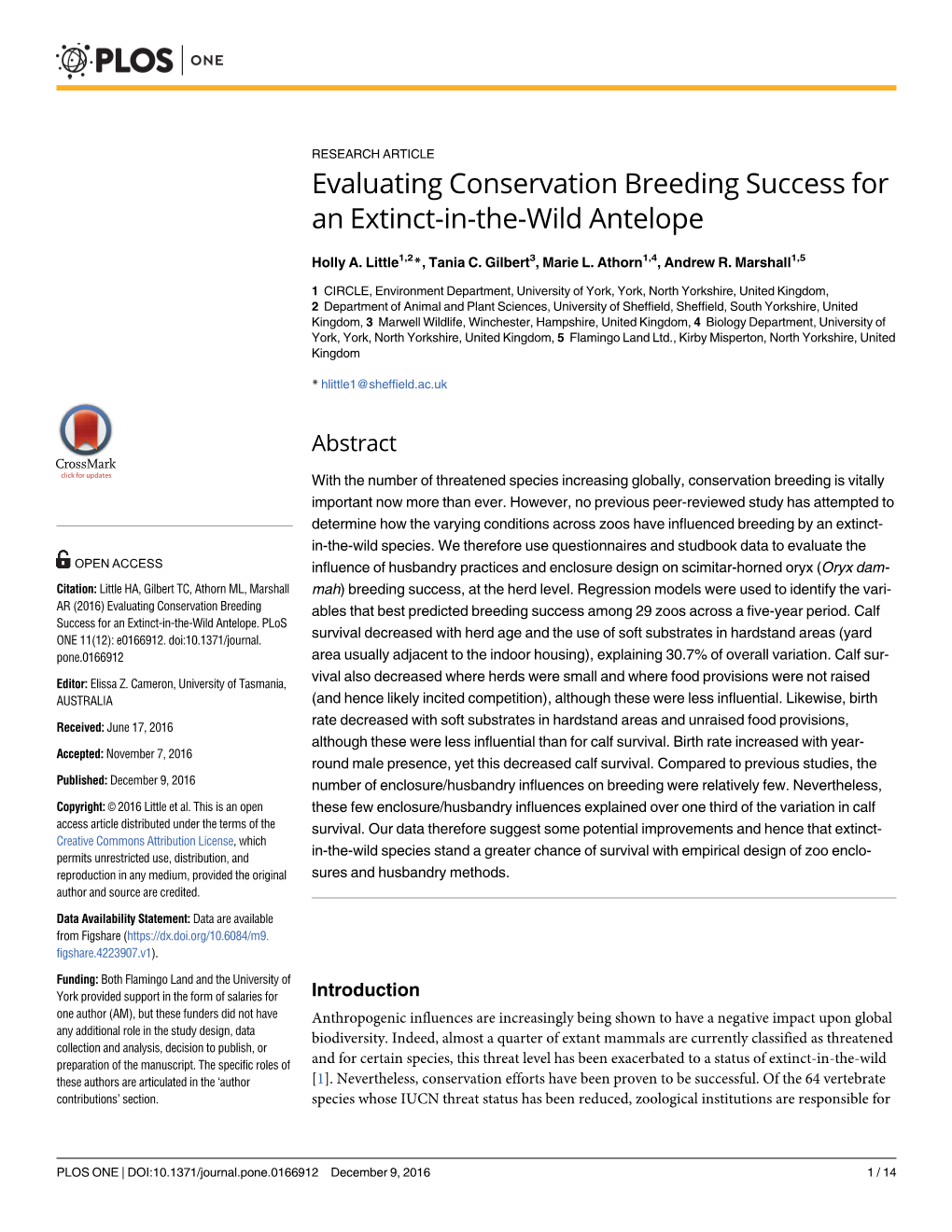 Evaluating Conservation Breeding Success for an Extinct-In-The-Wild Antelope