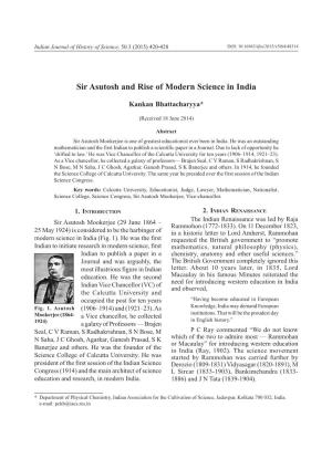 Sir Asutosh and Rise of Modern Science in India