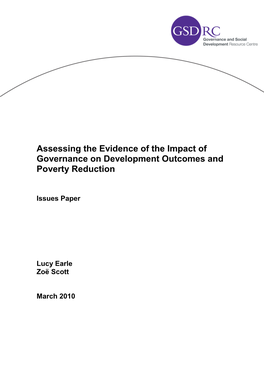 Assessing the Evidence of the Impact of Governance on Development Outcomes and Poverty Reduction