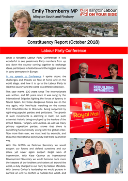 Constituency Report (October 2018) Labour Party Conference