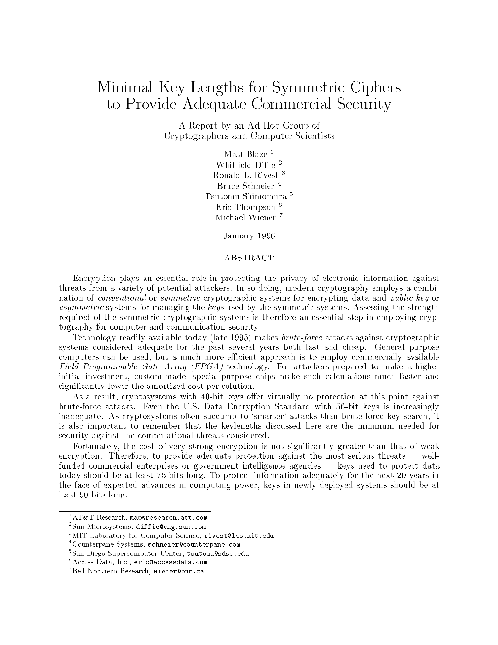 Minimal Key Lengths for Symmetric Ciphers to Provide Adequate