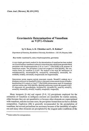 Gravimetric Determination of Vanadium As V(IV)-Oxinate