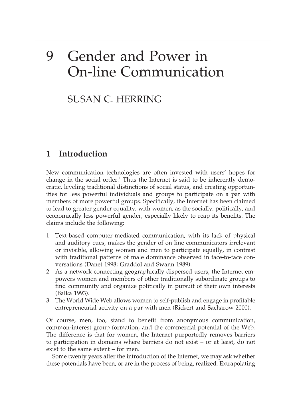 9 Gender and Power in On-Line Communication