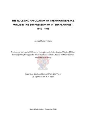 The Role and Application of the Union Defence Force in the Suppression of Internal Unrest, 1912 - 1945