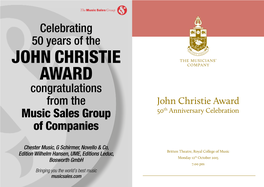 John Christie Award 50Th Anniversary Celebration