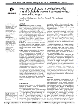 Meta-Analysis of Secure Randomised Controlled Trials of Β-Blockade To