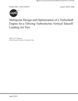 Multipoint Design and Optimization of a Turboshaft Engine for a Tiltwing Turboelectric Vertical Takeoff Landing Air Taxi
