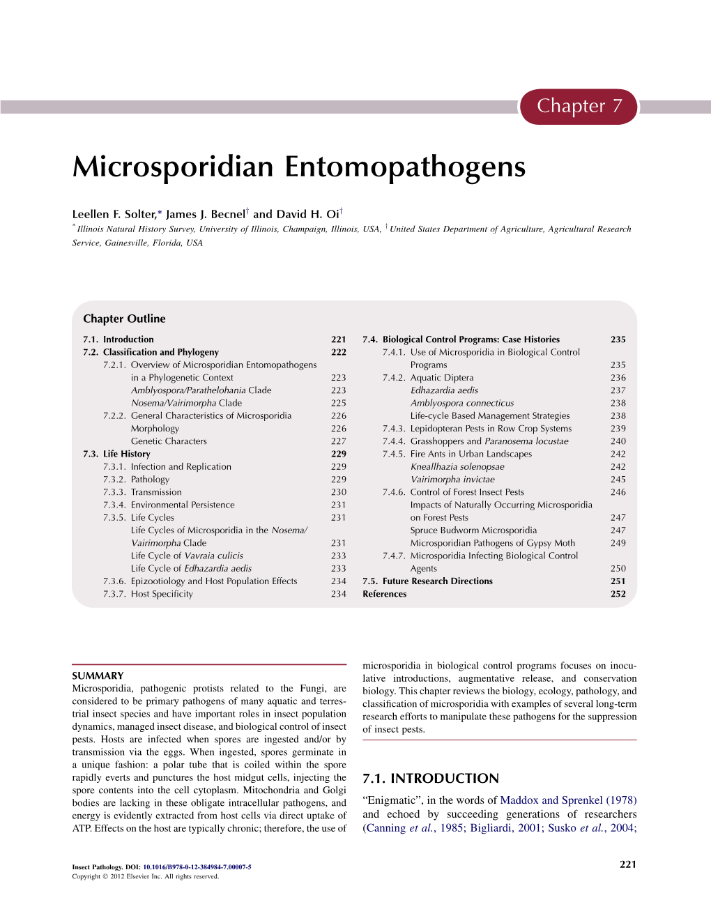 Microsporidian Entomopathogens