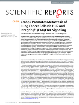 Crabp2 Promotes Metastasis of Lung Cancer Cells Via Hur and Integrin Β1/FAK/ERK Signaling