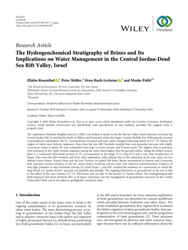 Research Article the Hydrogeochemical Stratigraphy of Brines and Its Implications on Water Management in the Central Jordan-Dead Sea Rift Valley, Israel