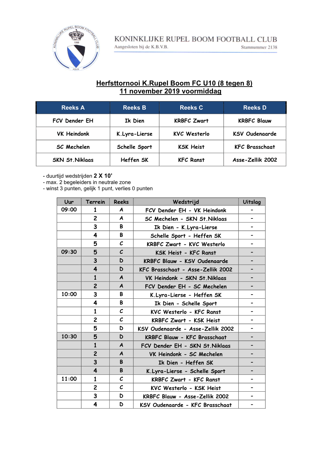 Herfsttornooi K.Rupel Boom FC U10 (8 Tegen 8) 11 November 2019 Voormiddag