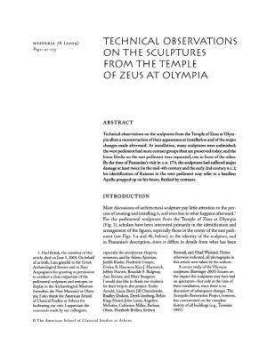 Technical Observations on the Sculptures from the Temple of Zeus at Olympia