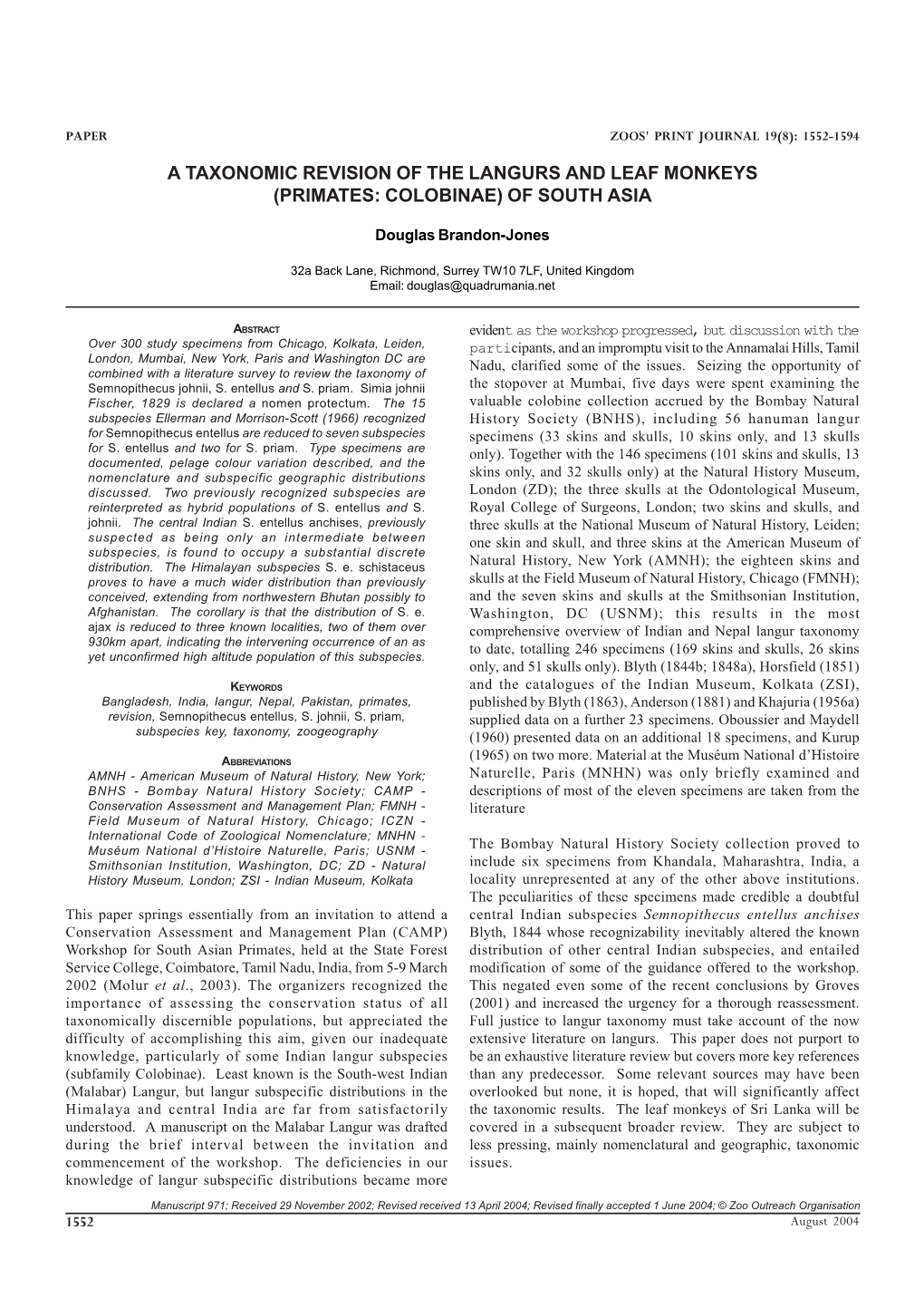 Brandon-Jones Langur Taxonomy 5Jul04.Pmd