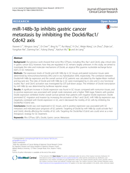 Mir-148B-3P Inhibits Gastric Cancer Metastasis by Inhibiting the Dock6