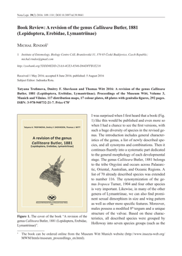 Book Review: a Revision of the Genus Calliteara Butler, 1881 (Lepidoptera, Erebidae, Lymantriinae)