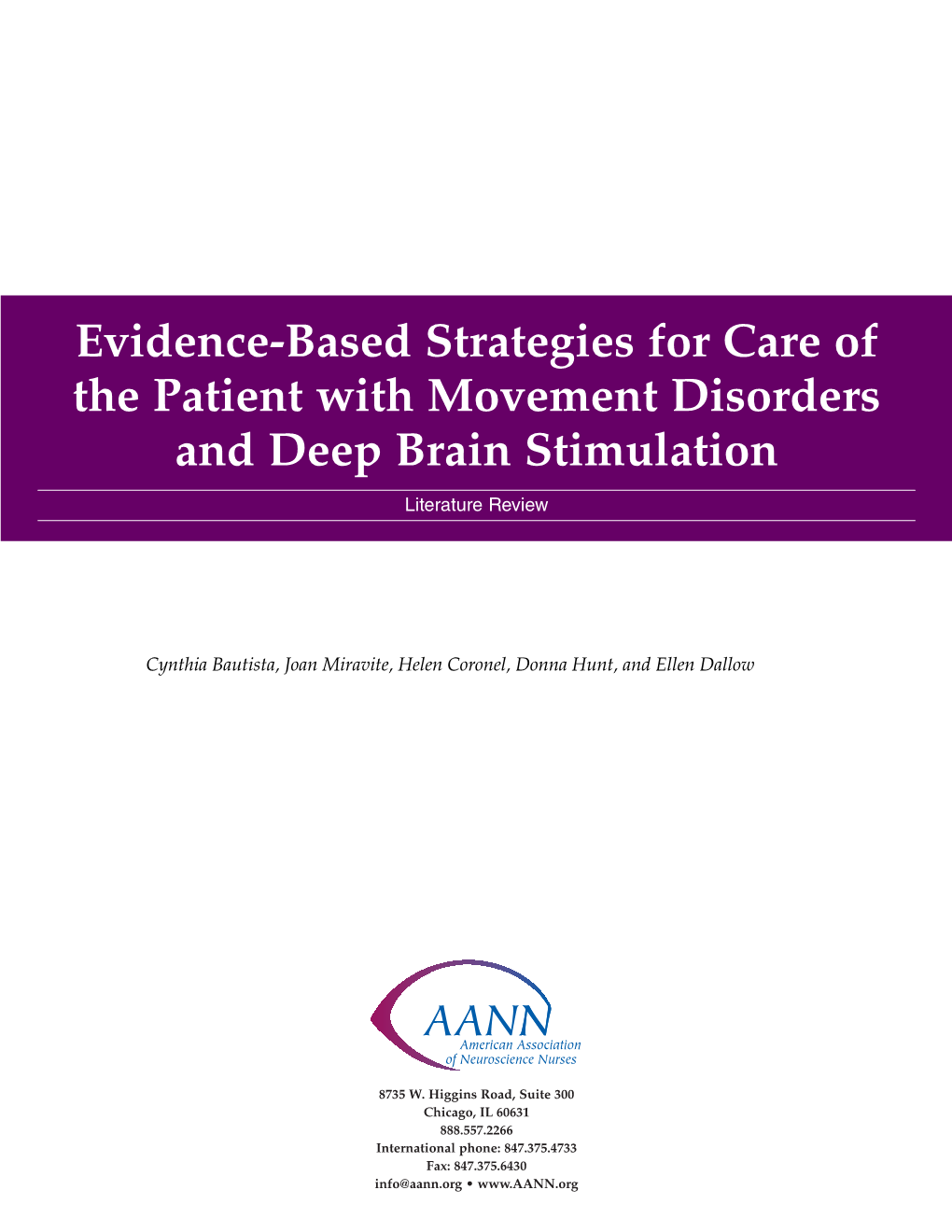 Evidence-Based Strategies for Care of the Patient with Movement Disorders and Deep Brain Stimulation