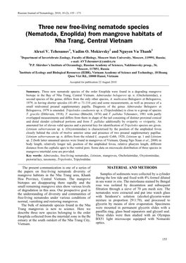 Three New Free-Living Nematode Species (Nematoda, Enoplida) from Mangrove Habitats of Nha Trang, Central Vietnam