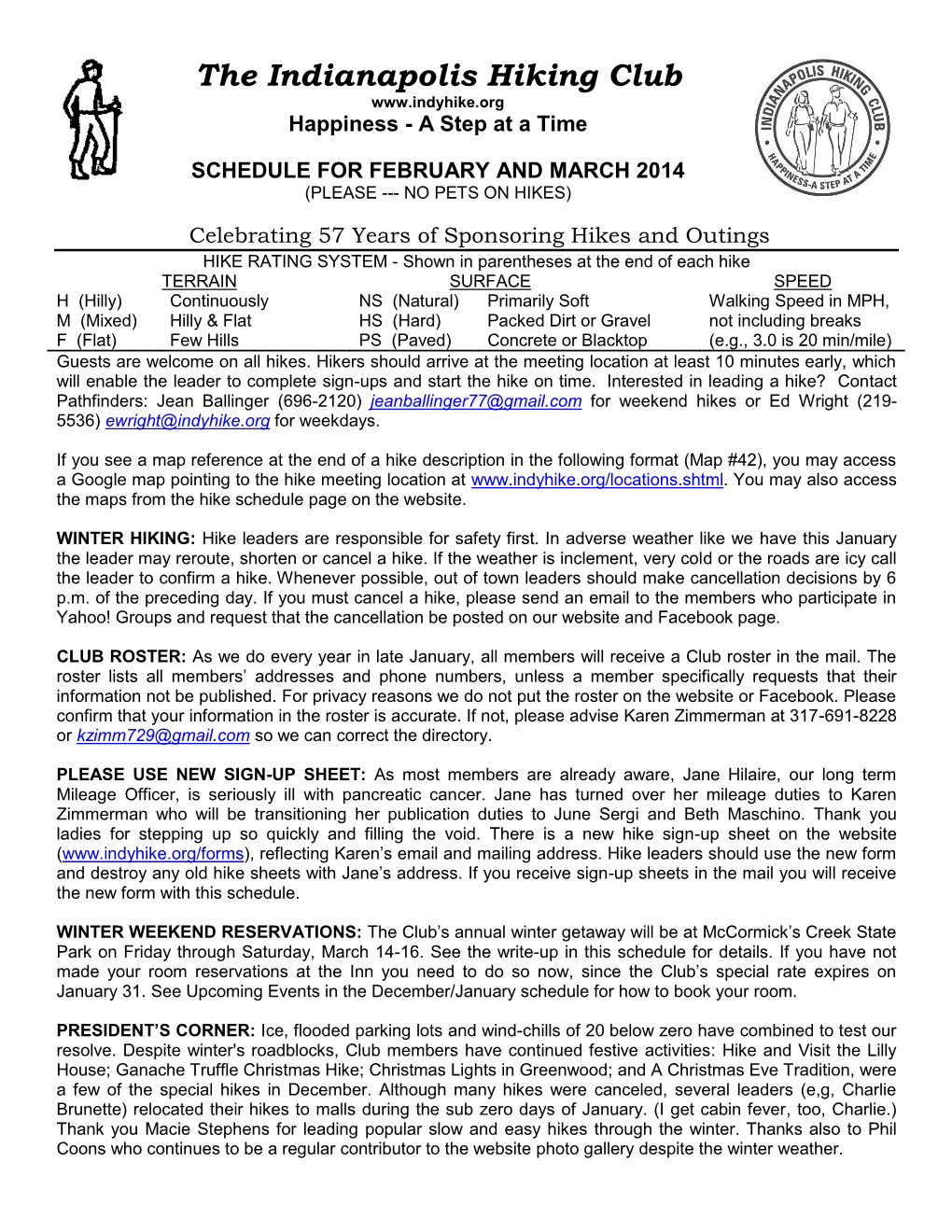 February and March 2014 (Please --- No Pets on Hikes)