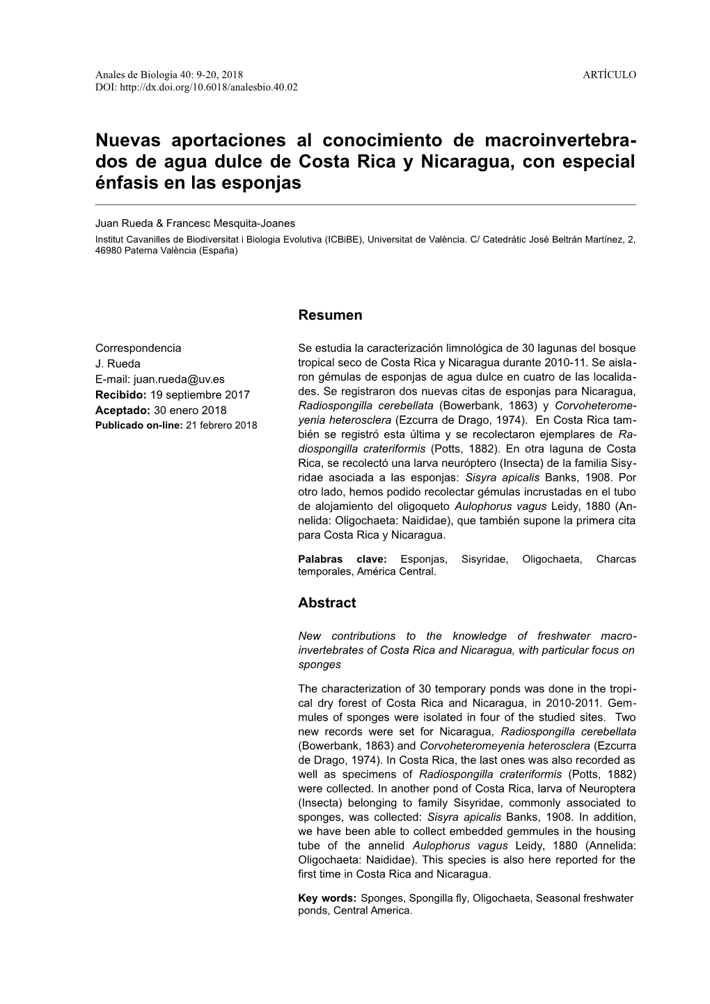 Nuevas Aportaciones Al Conocimiento De Macroinvertebrados De Agua