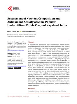 Assessment of Nutrient Composition and Antioxidant Activity of Some Popular Underutilized Edible Crops of Nagaland, India