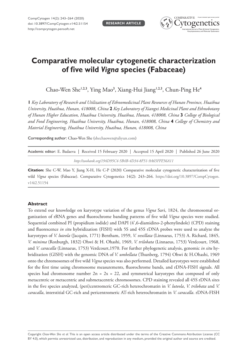 Comparative Molecular Cytogenetic Characterization of Five Wild Vigna Species (Fabaceae)