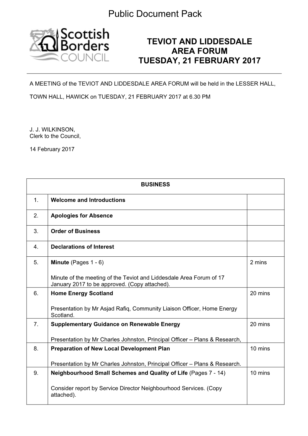 (Public Pack)Agenda Document for Teviot and Liddesdale Area Forum