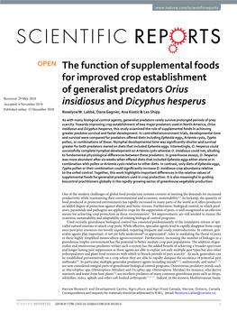 The Function of Supplemental Foods for Improved Crop Establishment Of