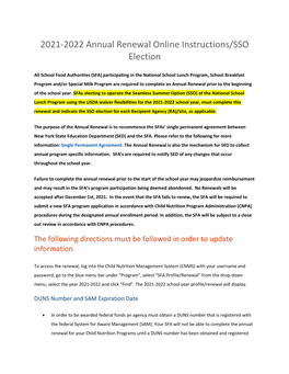 2021-2022 Annual Renewal Online Instructions/SSO Election