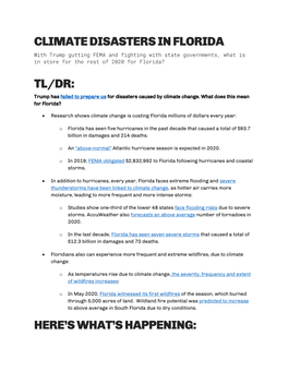 Climate Disasters in Florida Tl/Dr: Here's What's