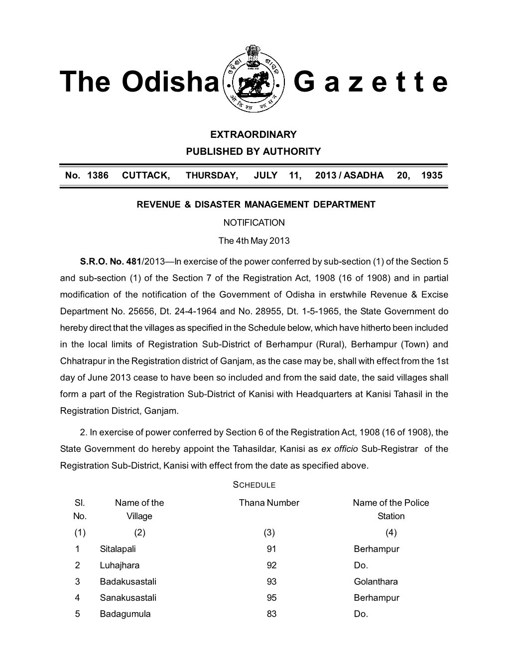 The Odisha G a Z E T T E