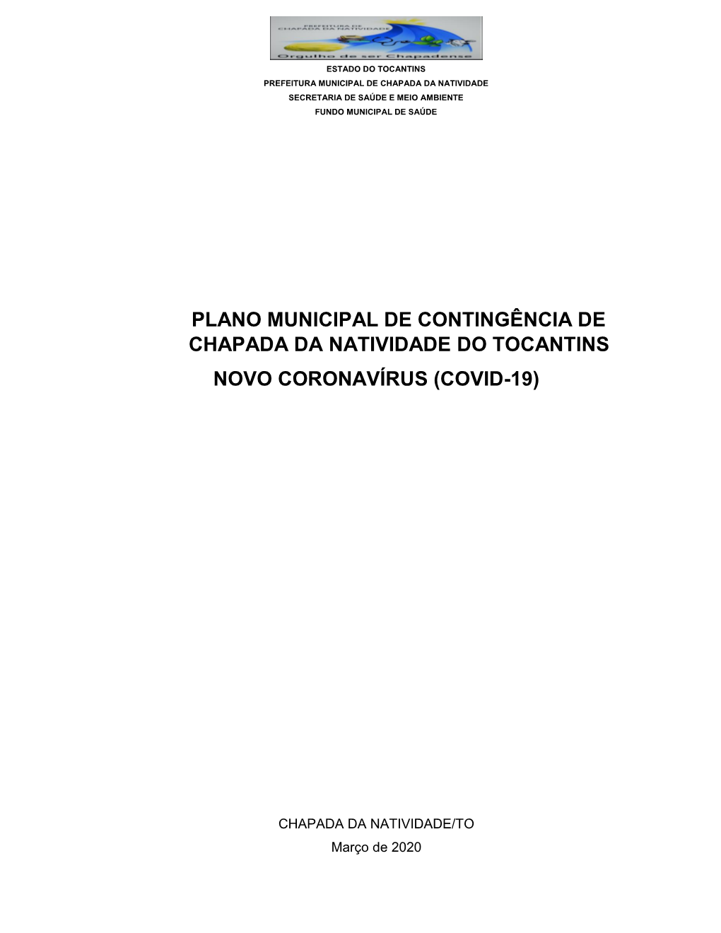 Plano Municipal De Contingência De Chapada Da Natividade Do Tocantins