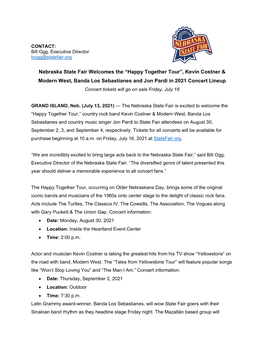 Nebraska State Fair Concerts Announcement