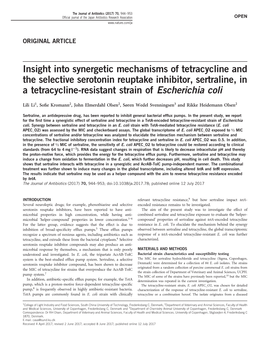 Insight Into Synergetic Mechanisms of Tetracycline and the Selective Serotonin Reuptake Inhibitor, Sertraline, in a Tetracycline-Resistant Strain of Escherichia Coli