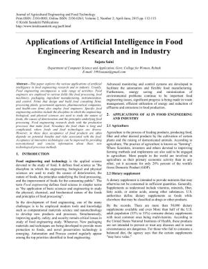 Applications of Artificial Intelligence in Food Engineering Research and in Industry