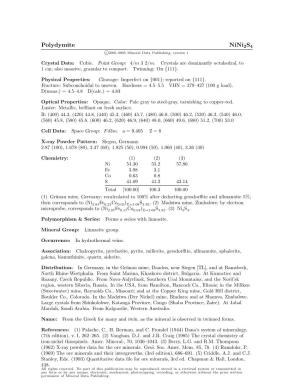 Polydymite Nini2s4 C 2001-2005 Mineral Data Publishing, Version 1