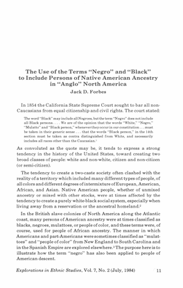 "Negro" and "Black" to Include Persons of Native American Ancestry in "Anglo" North America