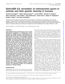 Selenodb 2.0: Annotation of Selenoprotein Genes in Animals And
