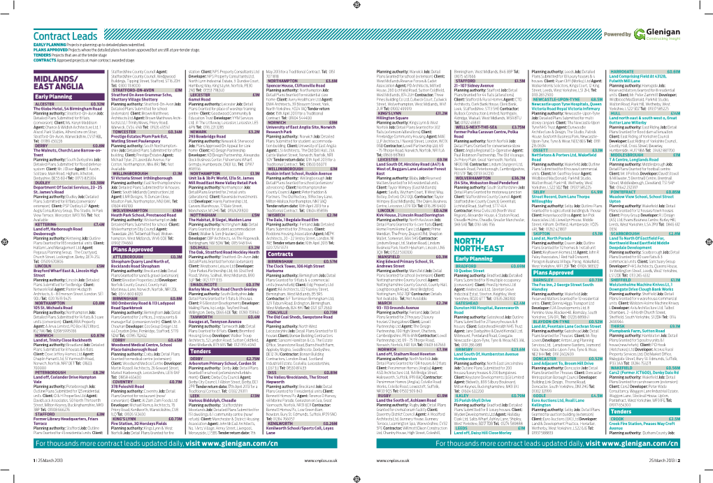 Contract Leads Powered by EARLY PLANNING Projects in Planning up to Detailed Plans Submitted