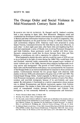 The Orange Order and Social Violence in Mid-Nineteenth Century Saint John