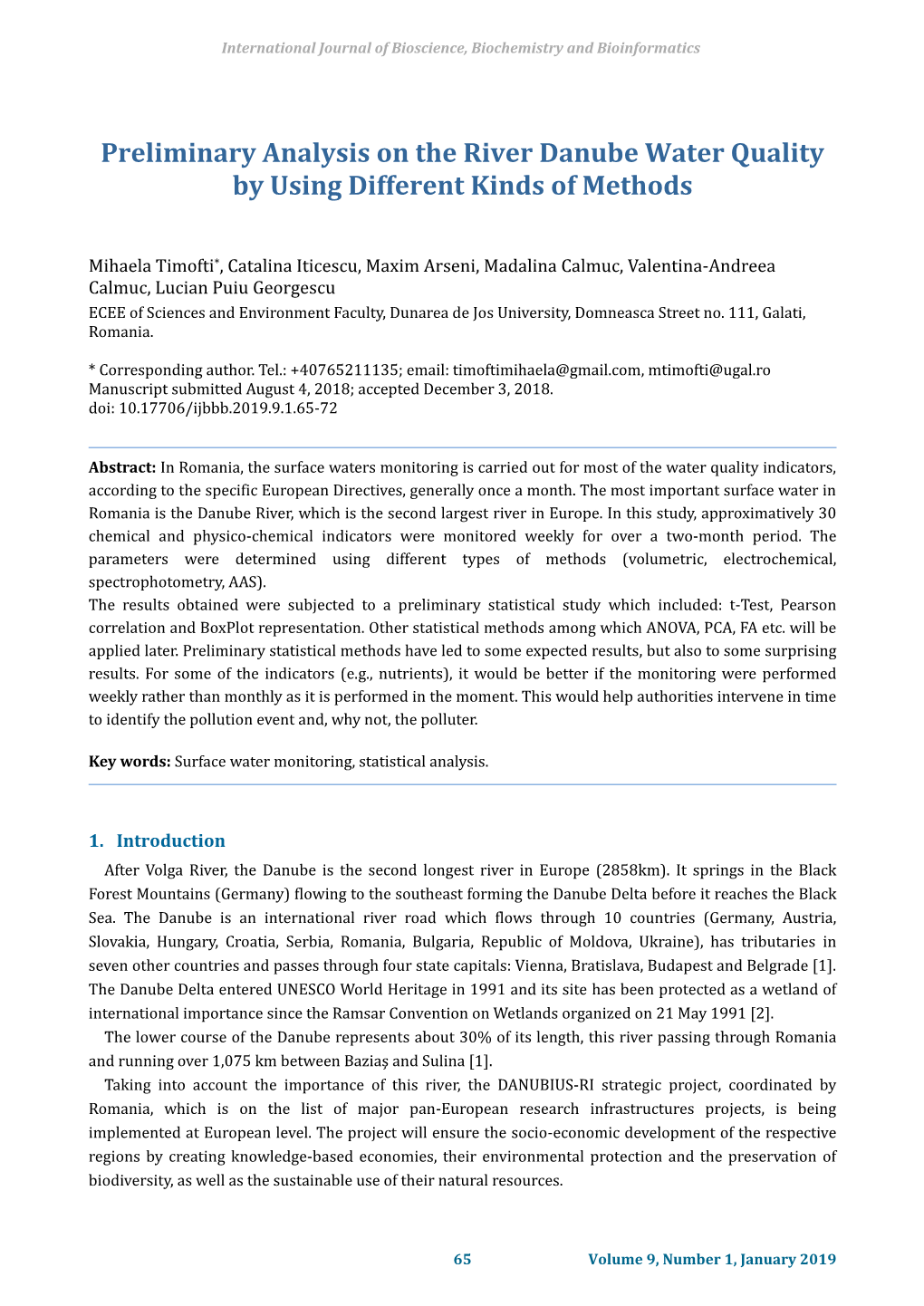 Preliminary Analysis on the River Danube Water Quality by Using Different Kinds of Methods