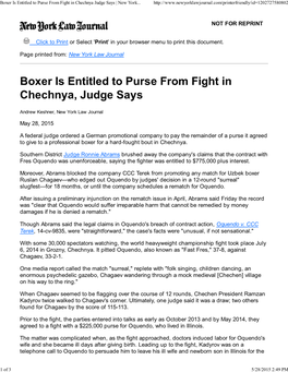Boxer Is Entitled to Purse from Fight in Chechnya Judge Says | New York