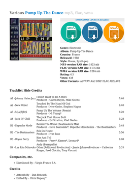 Various Pump up the Dance Mp3, Flac, Wma