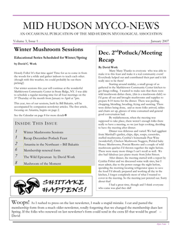 Mid Hudson Myco-News an Occasional Publication of the Mid Hudson Mycological Association
