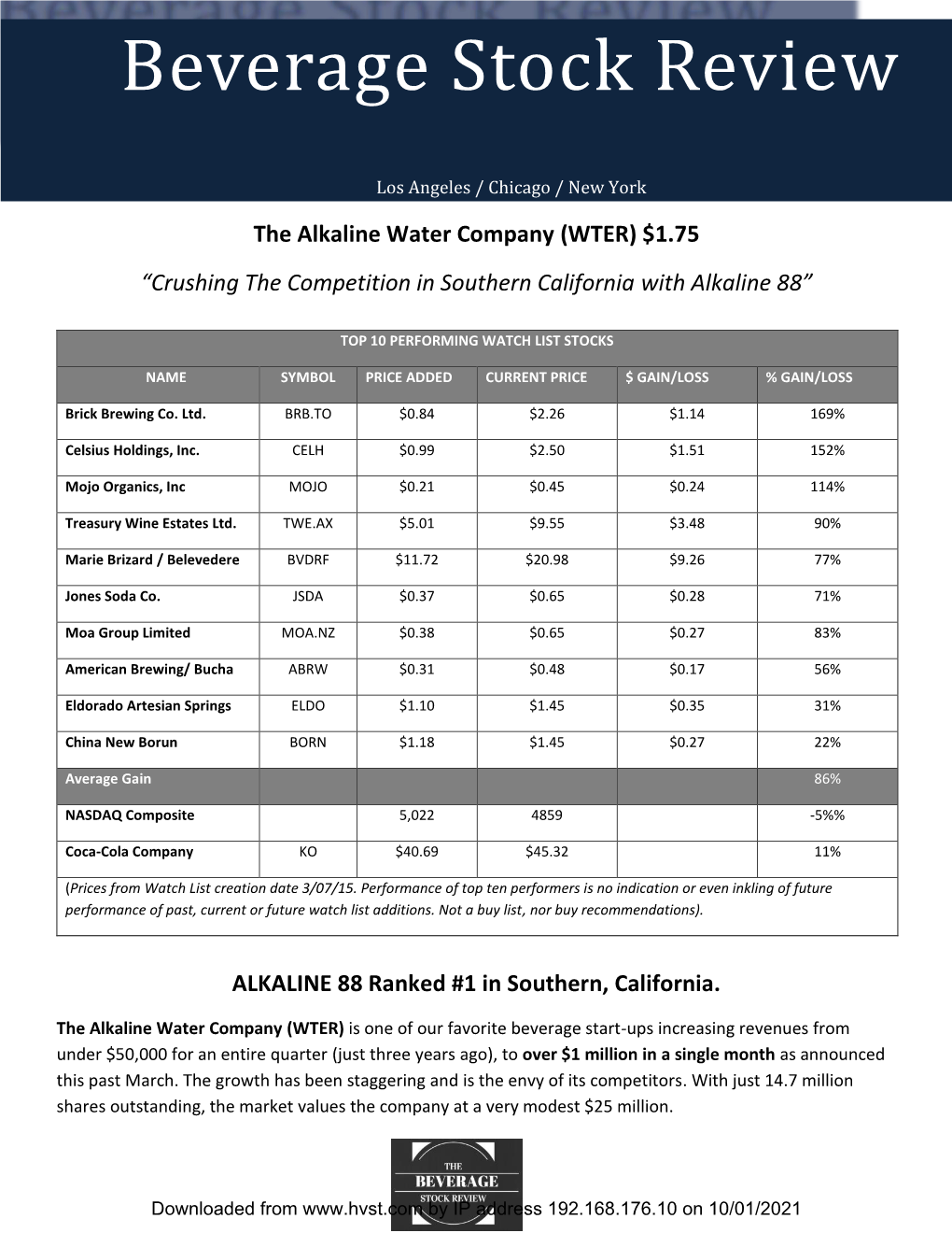 The Alkaline Water Market