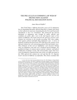The Pre-Sullivan Common Law Web of Protection Against Political Defamation Suits