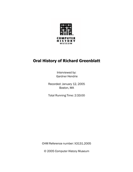 Oral History of Richard Greenblatt